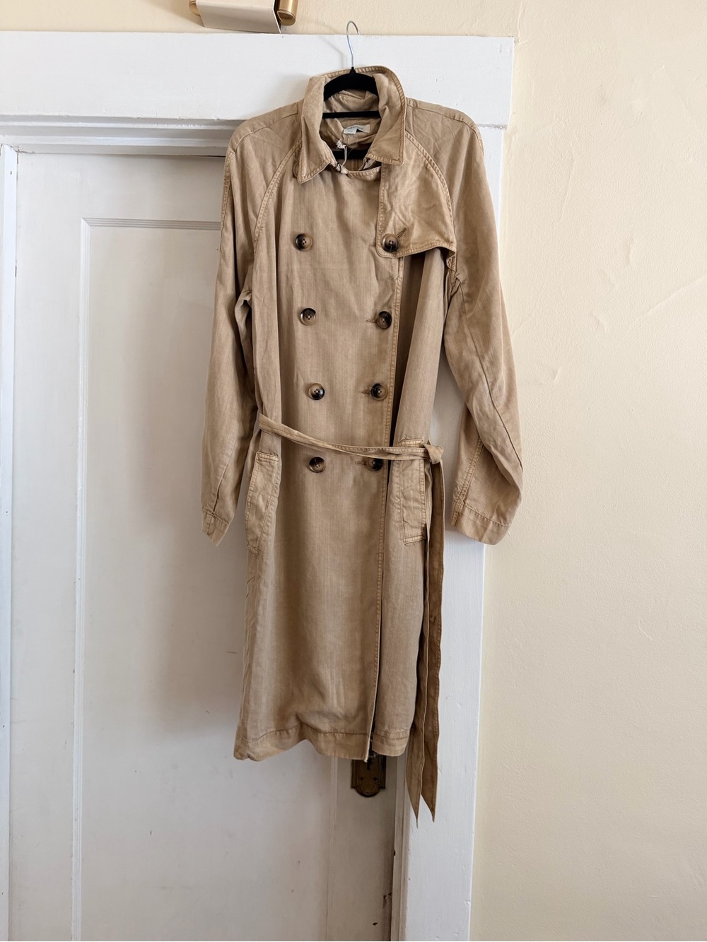 Sundance Tan Double-Breasted Tencel Trench Coat with Belt